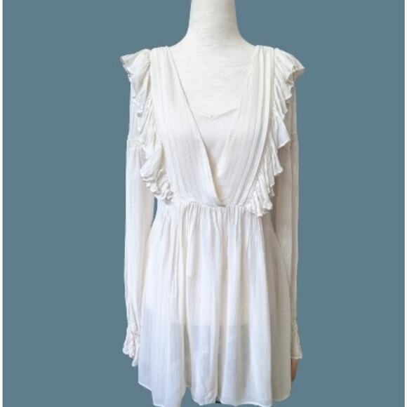 Anthro Maeve 2 Piece Ivory & Silver Ruffled Top 0 - Picture 1 of 12